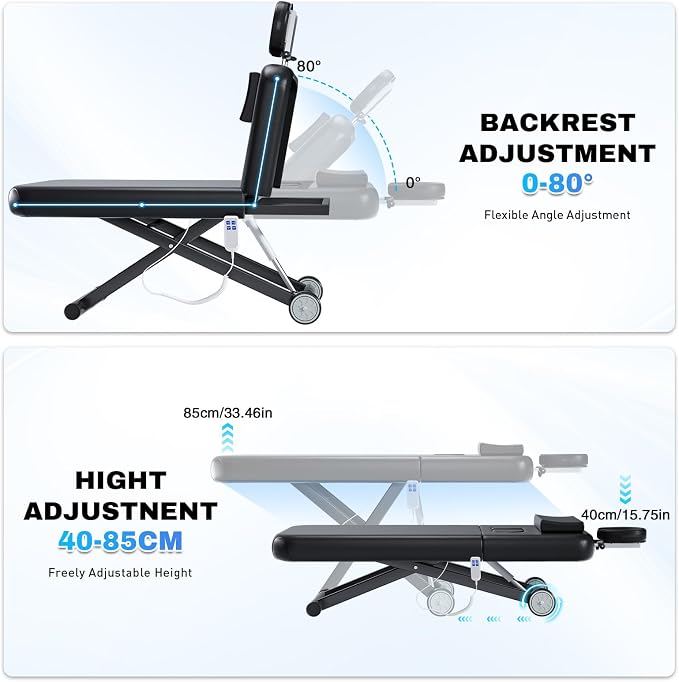 Fully Electric Massage Table with Lift, 1500lbs Capacity - Professional Adjustable Facial Bed for Estheticians, Spa & Waxing, Heavy-Duty 550lbs Capacity 2r5 2r7 (Black - X-Shaped)