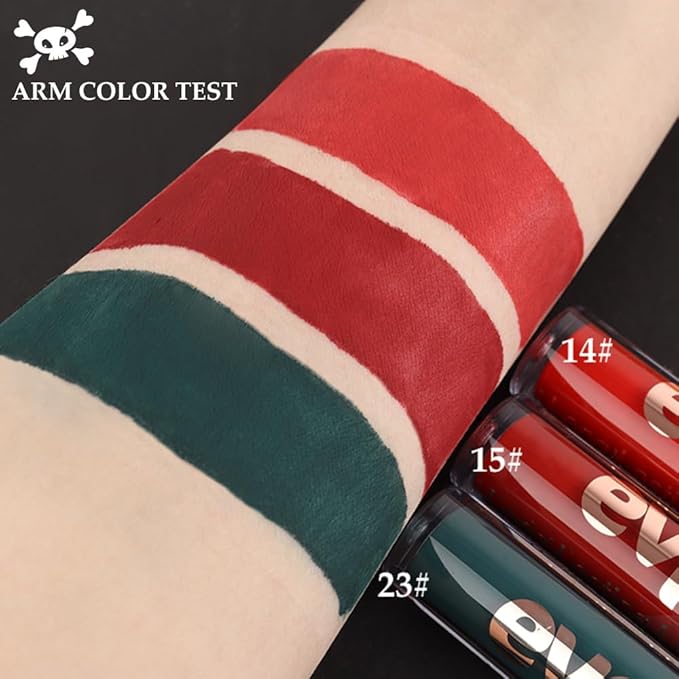 evpct 1Pcs Fire Red Matte Liquid Lipstick Lip Stain Sets for Women, Skull Face Bright Ruby Red Matte+Lipstick Long Lasting Permanent 24 hr Hours Magic Lipstick 24 Hours original Waterproof, 14#