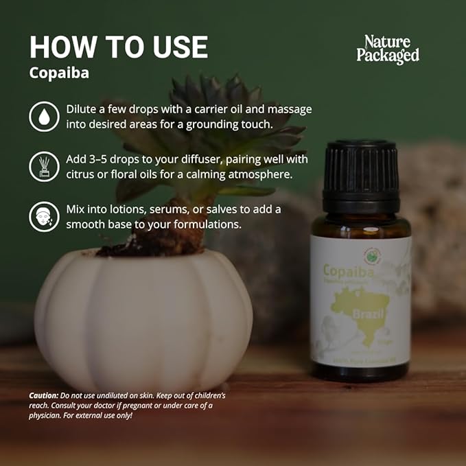 Copaiba Essential Oil - Direct from Amazon Jungle Essential Oils Brazil - Steam Distilled - Aceite de Copaiba for Aromatherapy, Massage, Diffuser, DIY Candle and Soap Making - 22lbs