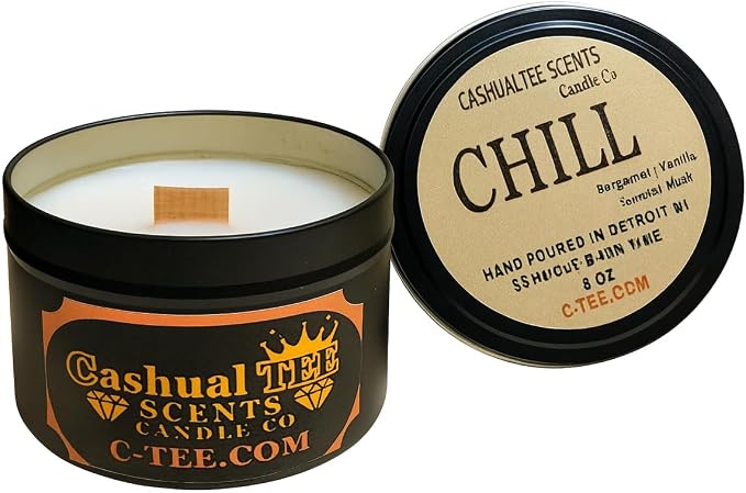Luxury Handcrafted Bergamot, Vanilla, and Musk CHILL Scented Candle | Aromatherapy Crackling Wood Wick Long-Lasting Coconut Apricot Creme Wax Candles | 8oz-55hr Burntime | Perfect for Any Occasion