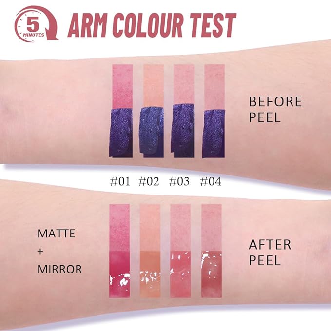 2-in-1 Fuchsia Lip Stain Peel Off & Hydrating Plumping Lip Oil with Tweezer, of Women Long Lasting Waterproof Peel Off Lip liner Tattoo, Highly Pigmented for All Skin Types 04#