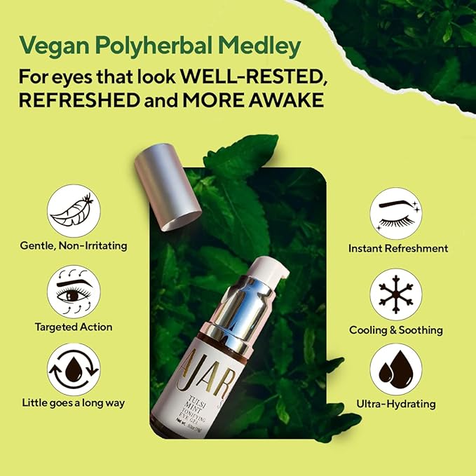 Tulsi Mint Tonifying Eye Gel - All Natural Gel for Tired & Puffy Under Eyes, 0.53 fl oz