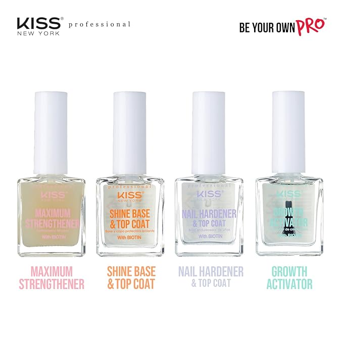 Kiss New York Nail Strengthening Treatment, Maximum Strengthener for Thin, Cracked, Split Nails, Infused with Biotin and Keratin, Made in Korea