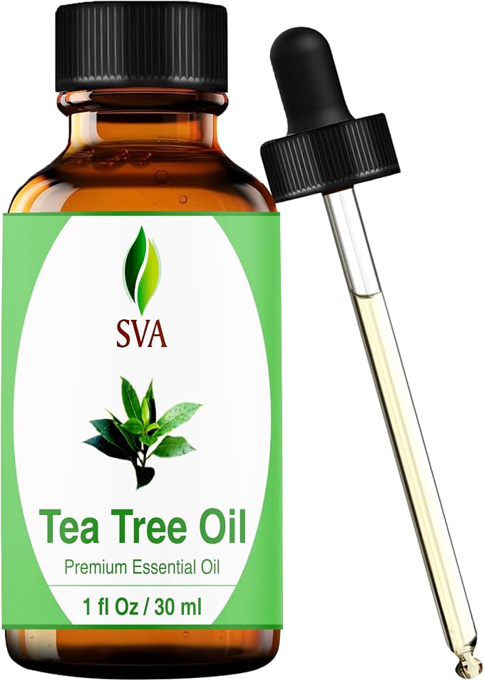 SVA Tea Tree Essential Oil 1 Fl Oz – for Diffuser, Skin & Hair Care – Ideal for Massage & DIY Blends – with Dropper