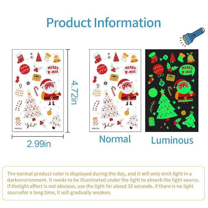 luminous Christmas Temporary Tattoos for Kids - 240 Pieces Bulk Christmas Tattoos for Boys and Girls,Xmas Holiday Stickers Christmas Party Favor for Kids Stocking Stuffers and Gifts 16 Sheets
