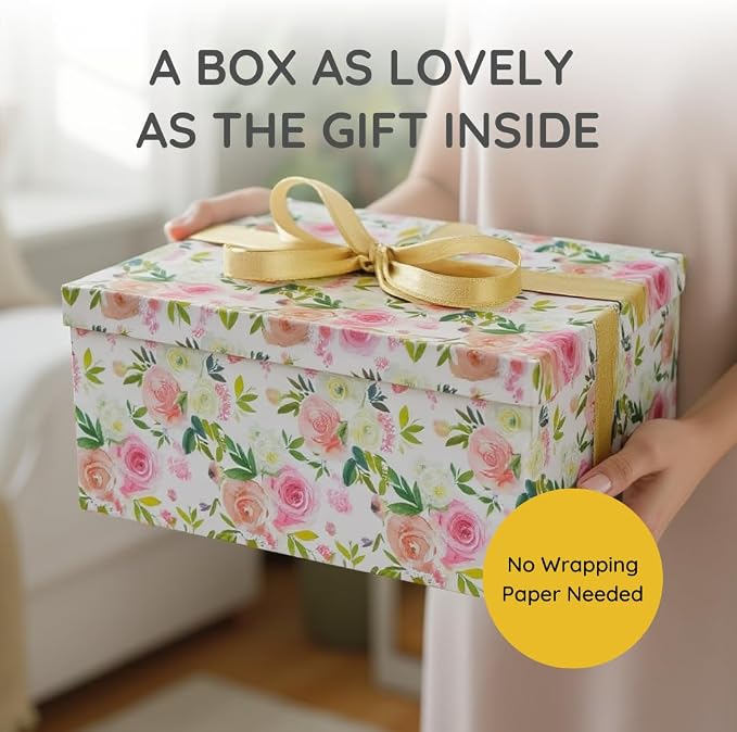 Soul & Lane - Summer Rose Decorative Storage Boxes with Lids, Set of 3 | Large Nesting Cardboard Keepsake Boxes for Photos and Gifts, Pink Vintage Rose Print Containers for Home Decor