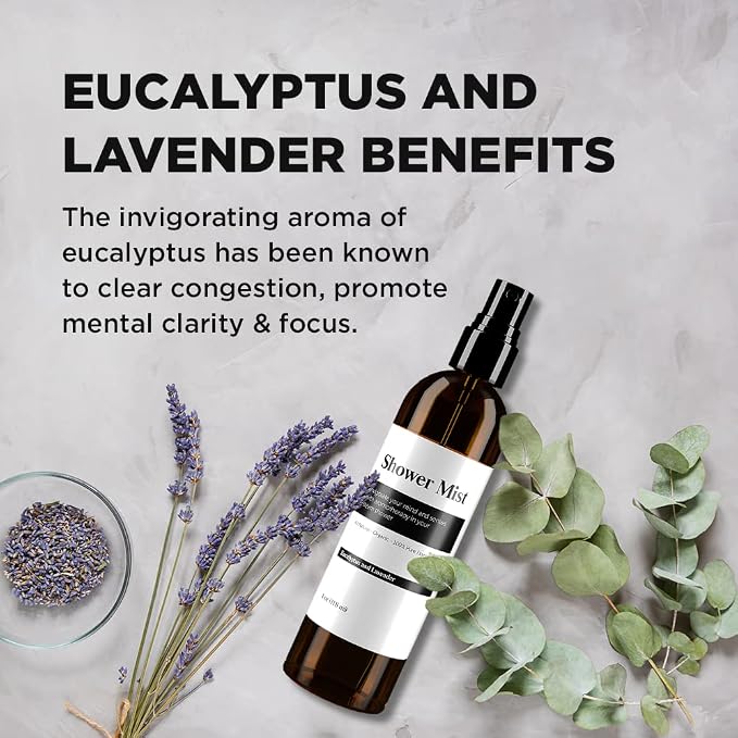 Eucalyptus and Lavender Daily Shower Spray – 4 fl oz | Naturally Made Essential Oil Shower Steamer for Sinus, Stress & Congestion Relief | Spa Mist, Aromatherapy, Room Scents - Enhances Mood (White)