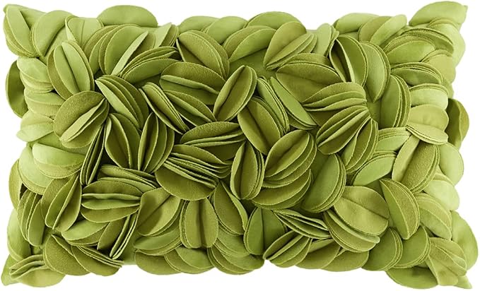 KINGROSE Velvet 3D Flower Lumbar Throw Pillow Cover, Green, 12 x 20 Inches | Floral Decorative Pillowcase, Soft Cushion Cover, For Bed Couch Sofa Living Room Summer