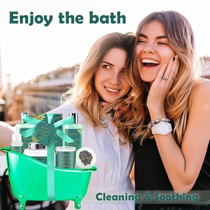 Mother day Spa Gift Basket, bath and body Basket, Christmas Gifts for Women Her him, Bath Baskets for Women, 8 pcs Eucalyptus Aloe Spa shower gift, Birthday Gifts bath kit, Self Care Bath Gift Set