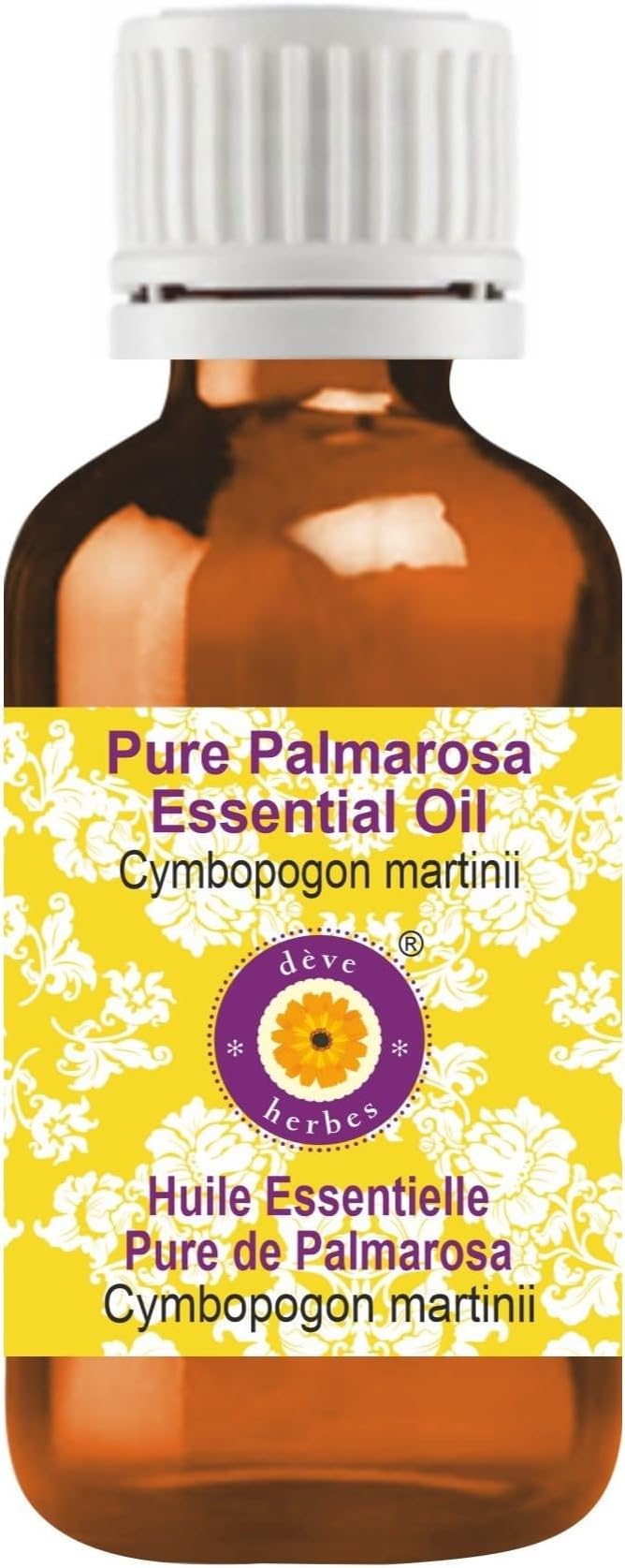Deve Herbes Pure Palmarosa Essential Oil (Cymbopogon martinii) Steam Distilled 50ml (1.69 oz)