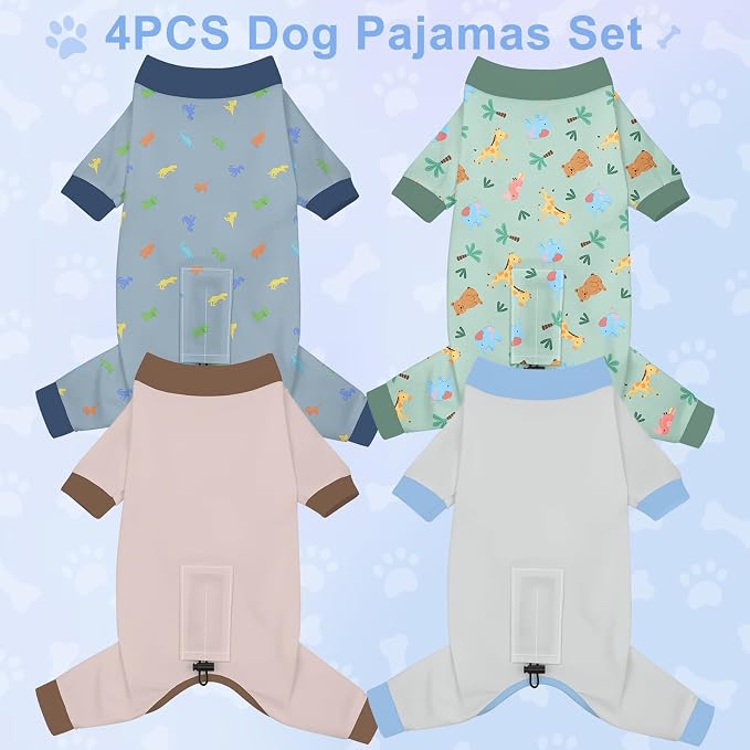 Bienbee Dog Pajamas, 4 Pack Adjustable Onesies for Small to Large Dogs L | Dog Shedding Suit with Soft Fabric, Breathable & Stretchy, and Adjustable Back Length for Sleeping Lounging and Daily Use