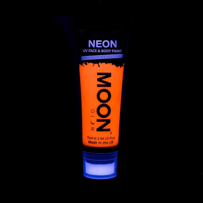 Moon Glow Supersize 2.54oz Blacklight Neon UV Face & Body Paint - Intense Orange - with sponge applicator