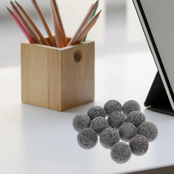 VILLCASE 20 Pcs Lava Rock Essential Oil Diffuser Stones (16mm), Natural Porous Volcanic Passive Diffuser Rocks for Aromatherapy, Black Unscented Stone Beads for Home, Car and Office Scenting