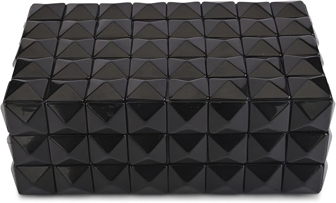 Perilla Home Large Decorative Storage Box – 8" x 5" x 3" – Black MDF with Madison Black Resin Finish – Wooden Keepsake Chest for Blankets, Crafts & Home Organization