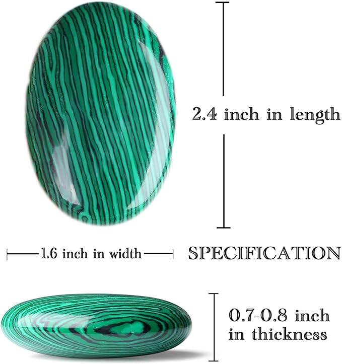 MAIBAOTA 2.4" Large Malachite Crystals Stone Polished Palm Stone Healing Crystals 0.7" Thick Natural Reiki Gemstone Worry Stone Energy Balancing Anxiety Stress Relief Meditation 1 Pc