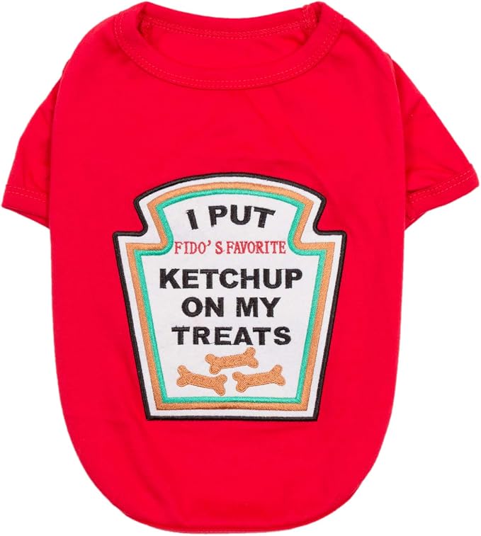 Parisian Pet Ketchup Dog Costume - 100% Cotton Red Dog Clothes for Medium Dogs Boys - Lightweight and Breathable Puppy Outfits - Funny Schitzu Clothes - Cute Pet Shirt - Stretchy T Shirt for Dogs