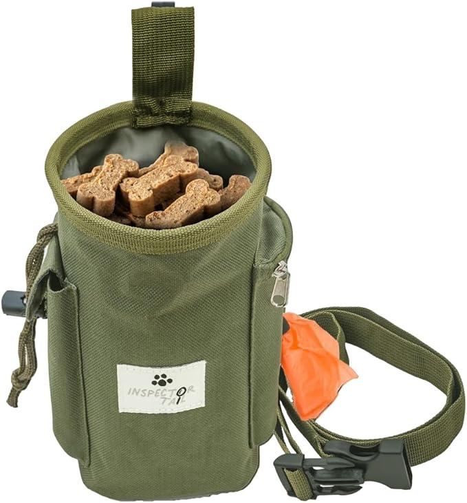 INSPECTOR TAIL Dog Treat Pouch for Training, Drawstring Bag, Hands Free | 2 Cup Tote, 4 Ways to Wear, No Bounce, Pull-Out Liner, Pockets for Snacks, Poop Bags & Keys, Pet Walking & Rewarding Holder