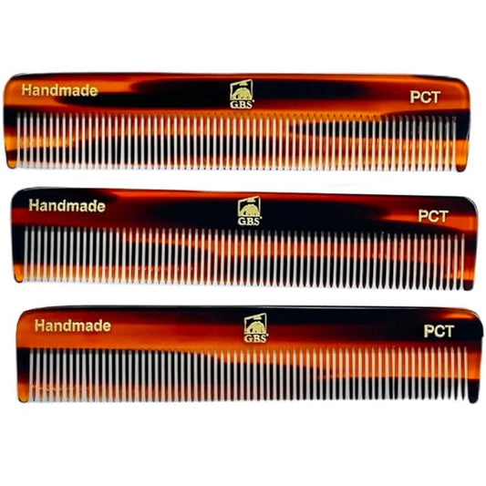 GENTS PCT 5-Inch Fine Tooth Pocket Hair Comb – 3-Pack Tortoise Shell Combs for Men & Women – Handmade from Cellulose Acetate – Anti-Static, Durable & Travel-Friendly for Grooming & Styling