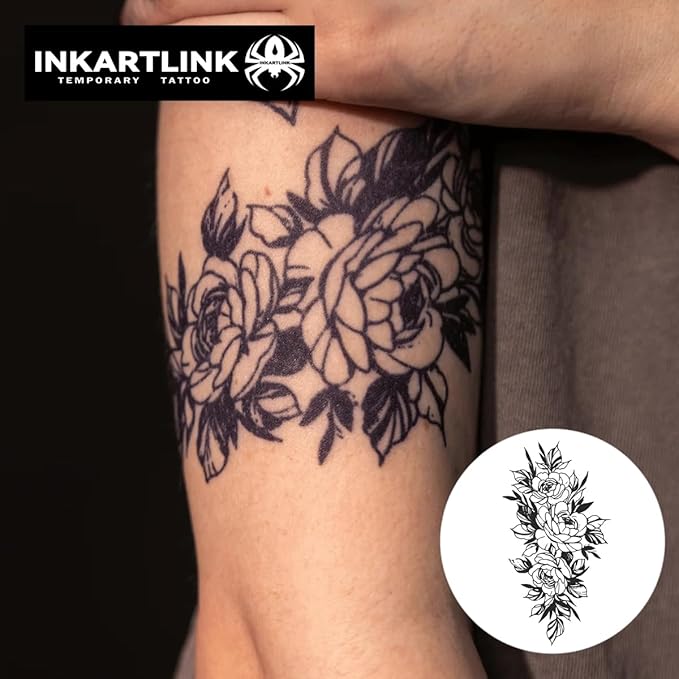 INKARTLINK Semi Permanent Tattoo, Temporary Tattoo, Beautiful and Realistic Design, Fun Tattoo Experience, Cruelty-free, Non-reflective, Waterproof (Flowers 9)
