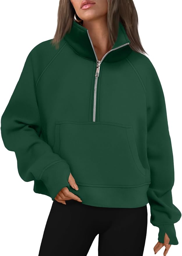 AUTOMET Womens Sweatshirts Half Zip Fleece Pullover Fall Outfits | Fall Fashion Clothes 2026,Cropped Sweatshirts,Cute Y2k Tops,Quarter Zipper Sweater,Winter Loungwear Outfits
