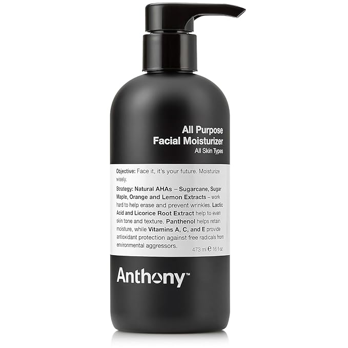 Anthony All-Purpose Facial Moisturizer – Men’s Hydrating Lotion for Dry Skin – Lightweight, Non-Comedogenic, Anti-Aging Formula – 16 Fl Oz