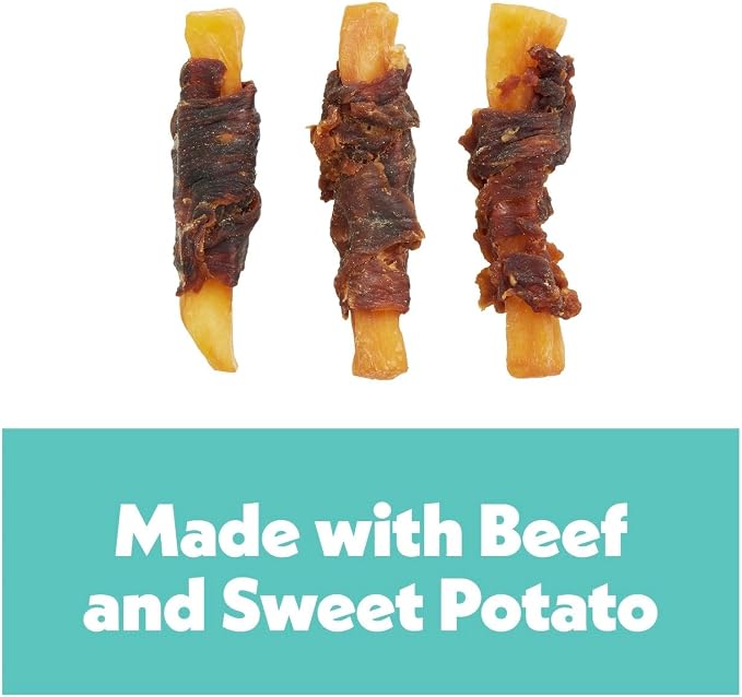 Wiggles & Wags Twists Dog Treats, Beef & Sweet Potato, Soft and Chewy, Grain Free, All Natural, 16 oz with DN Essentials Waste Bag Dispenser & Roll