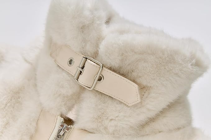 GRAN ORIENTE Womens Belted Winter Faux Fur Coats, Cropped Fuzzy Cuff Furry Zipper Up Warm Jackets Outwear