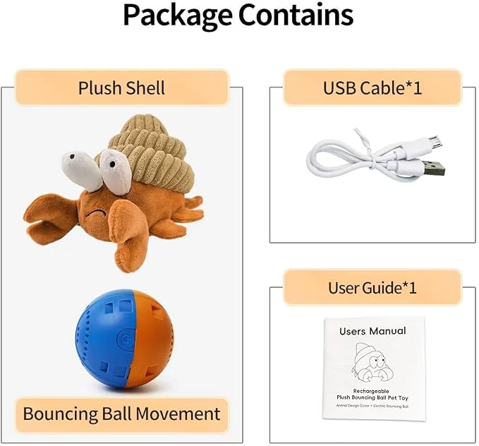 Interactive Dog Toys, Moving Squeaky Plush Dog Toy-Hermit Crab
