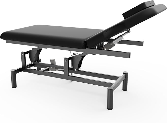 Professional Electric Massage Table, 2 Motors Hydraulic Electric Lift Adjustable Backrest and Height Lifting Functions for Treatment/Physical Therapy/Spinal Massage/Facial Spa/Waxing/Tattooing - Black
