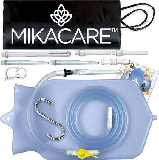 Enema Bag Kit 2 Quart - Silicone Coffee Enema & Colon Cleanse Home Kit | Medical Grade Silicone, BPA & Phthalate Free, 6 Nozzles, 6-Foot Tubing, Leak Resistant & Easy to Clean
