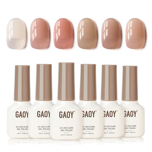 GAOY Jelly Gel Polish Set, Silky Cream Pink Nude Shades, Sheer Long Lasting Gel for Home & Salon Manicure