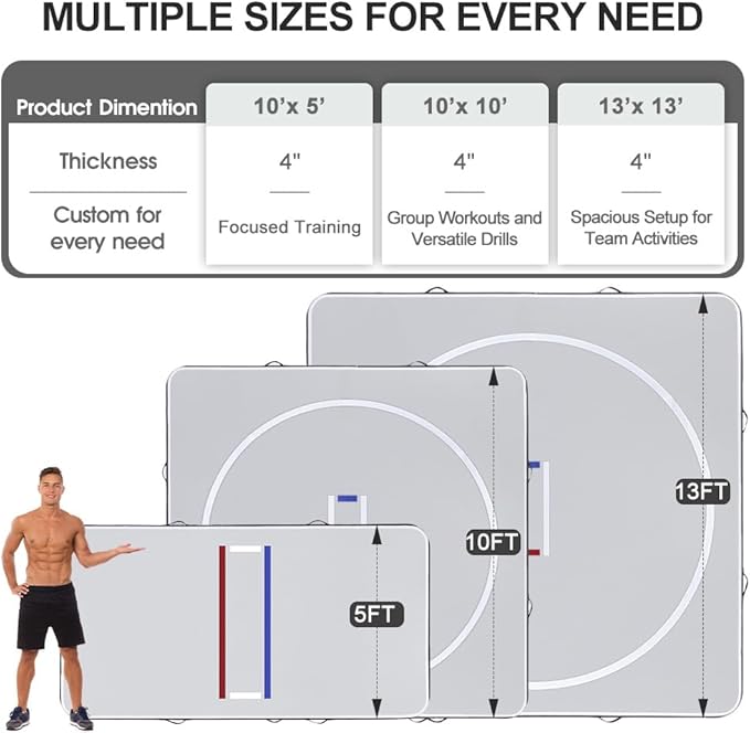 COOLWAVE Inflatable Wrestling Mat and Jiu Jitsu Mats for Home Gym or Outdoor Training, Great for BBJ, MMA, Martial Art, Grappling, Judo, Boxing, Yoga and More with Soft Landings and Good Bounce