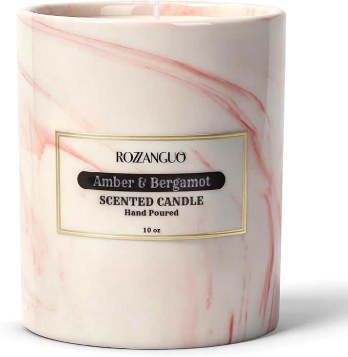 Luxury Marble Jar Scented Candle | Women Men | Non Toxic 100% Natural Coconut & Soy Wax Blend Cotton Wick | Hand Poured Highly Scented Long Lasting (Ocean Breeze & Orange Blossom, 10 oz)