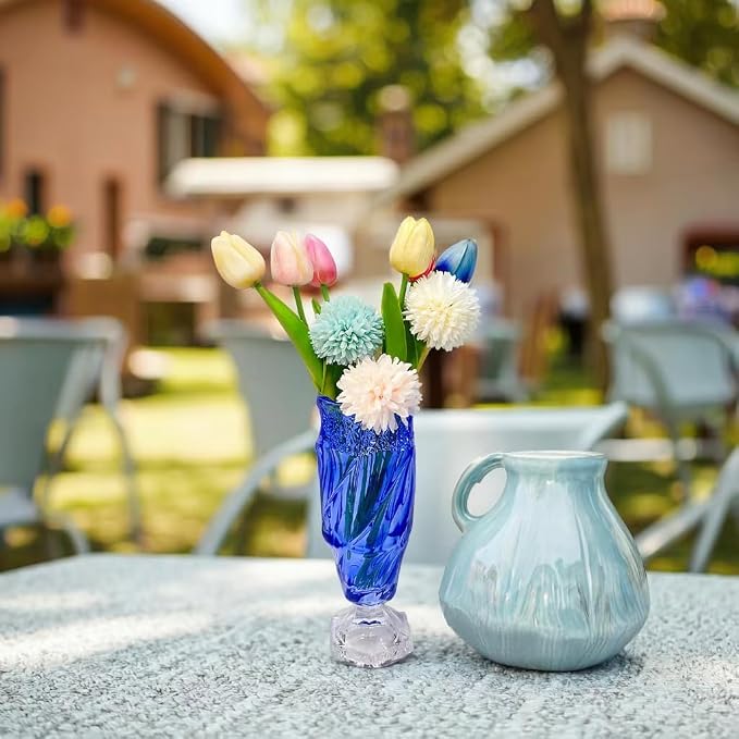 Glass Flower vase 2.4lb 9.5inch,Bohemian Style, for Centerpieces,Wedding,Home Decor Glass Vase (Blue)