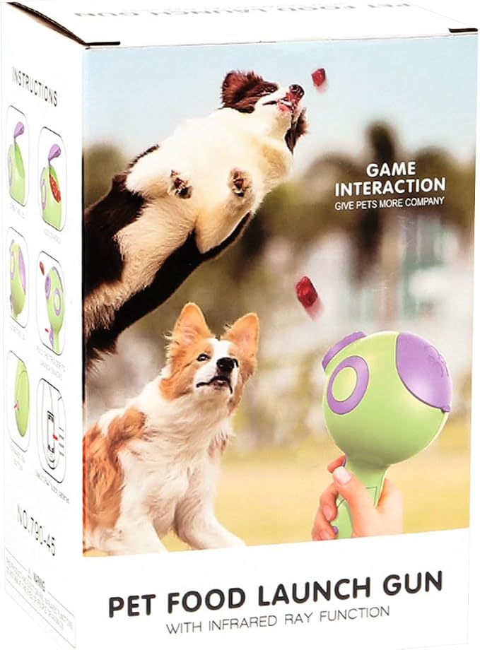 Dogs Treat Launchers Toy Funny Dispenser Toy Interactively Pet Slow Feeder with LED Light and Large Capacity Pet Treat Launchers Refill Cats Dogs