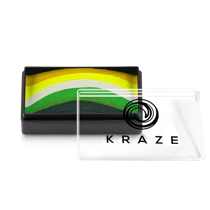 Kraze FX Dome Stroke - Summer Leaf by Linnea (25 gm), Professional 1-Stroke Split Cake, Hypoallergenic, Non-Toxic, Water Activated Face & Body Painting Makeup Supplies for Kids Safe Adults