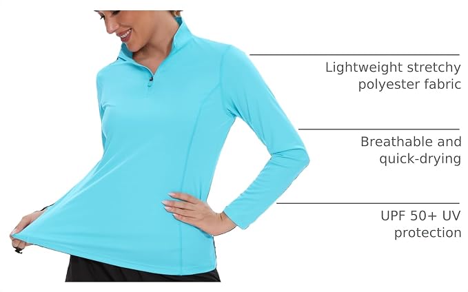 TACVASEN Women's Quarter Zip Pullover Golf Shirts UPF 50+ Long Sleeve Sun Shirts UV Protection Workout Tops