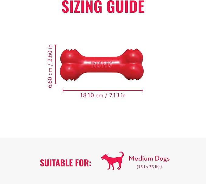 KONG Goodie Bone - Classic Durable Natural Rubber Dog Bone, Supports Mental Engagement - Treat Dispensing - Red - for Medium Dogs (Pack of 2)