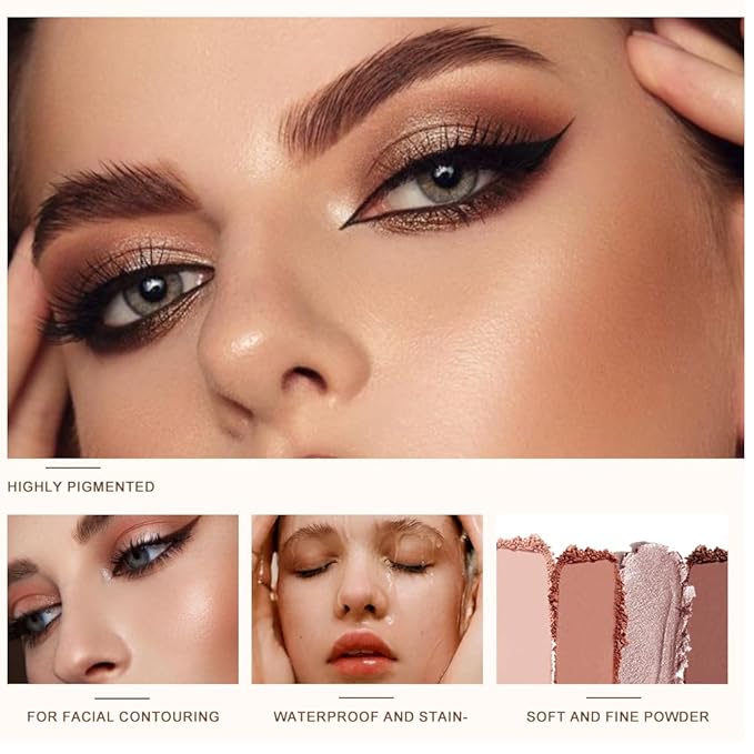 6 Colors Velvety Smooth Eyeshadow Palette, Neutral Nude Eye Shadow Matte & Shimmer Shades, Highly Pigmented Waterproof Long-Lasting Travel-Friendly Daily Eye Makeup Palette for Women, 2#