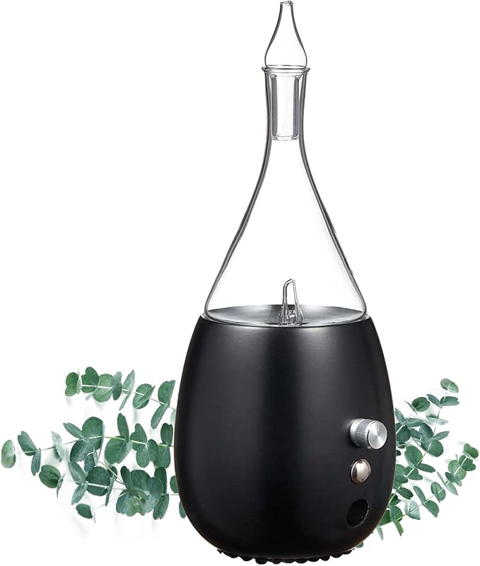 Raindrop 2.0 Aromatherapy Diffuser for Essential Oil, Waterless Glass Nebulizer w/Auto-Off Switch, BPA Free - Black