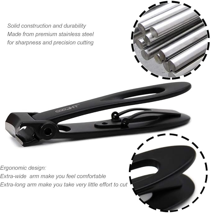 SZQHT Extra Wide Jaw Opening Nail Clippers for Thick Nails Cutter for Ingrown Toenail Clippers & Fingernails Manicure Set,Pedicure Kit,Men & Women(Black)