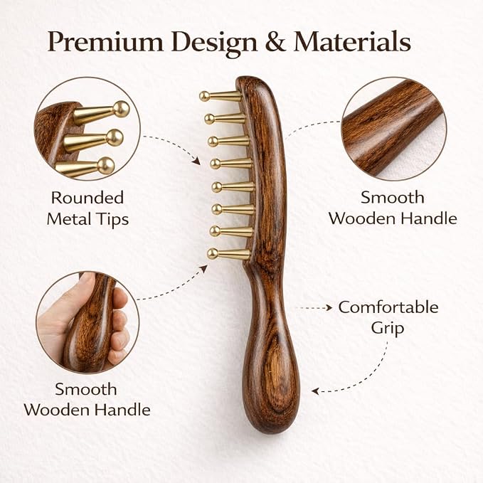 Copper Gua Sha Tool & Scalp Massager Comb Set - Professional Meridian Scraping Kit for Body, Neck & Lymphatic Drainage - Premium Sandalwood & Brass Massage Gift Set - Ideal Mother’s Day Gift