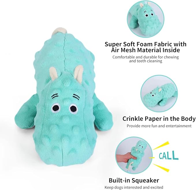 DODODOLA Cute Stuffed Hippo Dog Toys Squeaky with Crinkle Paper for Small, Medium Dogs