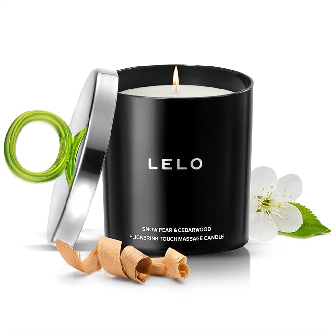 LELO Flickering Touch Massage Candle, Melts into Massage Oil, Scented Candle Body Massage Oil, Luxury Skin Treatment, Snow Pear & Cedarwood Scent