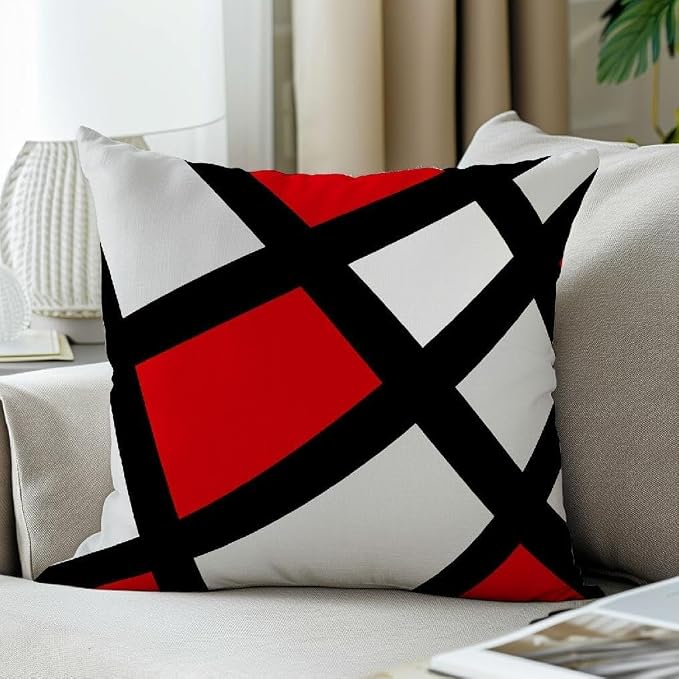 Modern Art Geometric Pillow Cover, Decorative Throw Pillow Covers Red Black Abstract Artwork Cushion Cover for Bedroom Sofa Living Room 20 x 20 Inch Set of 2
