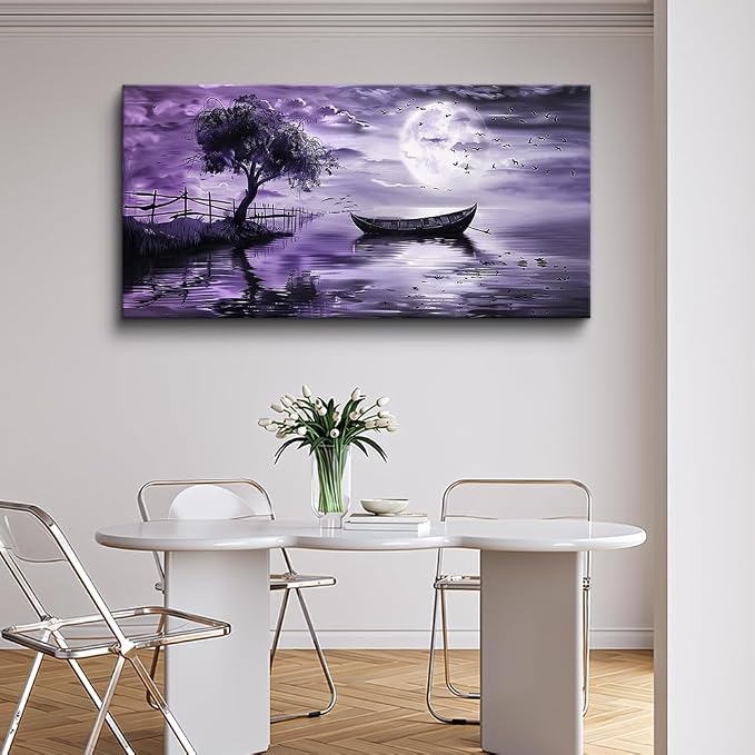KELIYUAN Wall Art For Living Room Canvas Wall Decor For Bedroom Office Wall Decoration Landscape Paintings Modern Purple Lake View Pictures Artwork Hotel Room Home Decor Ready To Hang 20x40 In