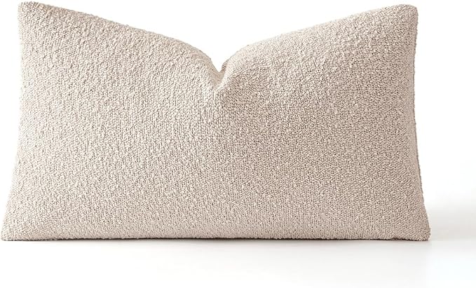 MIULEE Textured Boucle Lumbar Pillow Cover for Bed 14x20 Beige | Pack of 1 Textured Neutral Couch Throw Pillow Cover, Accent Solid Pillowcase, Sofa Living Room Home Decor