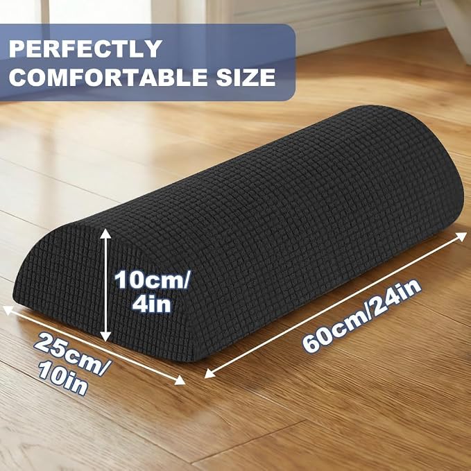 Half Moon Bolster Pillow with Straps, Knee Pillow for Back Sleeping, Under Knee Pillow for Sleeping, Relieves Pain in Legs and Knees, Machine Washable Cover, 24" X 10" X 4", Black