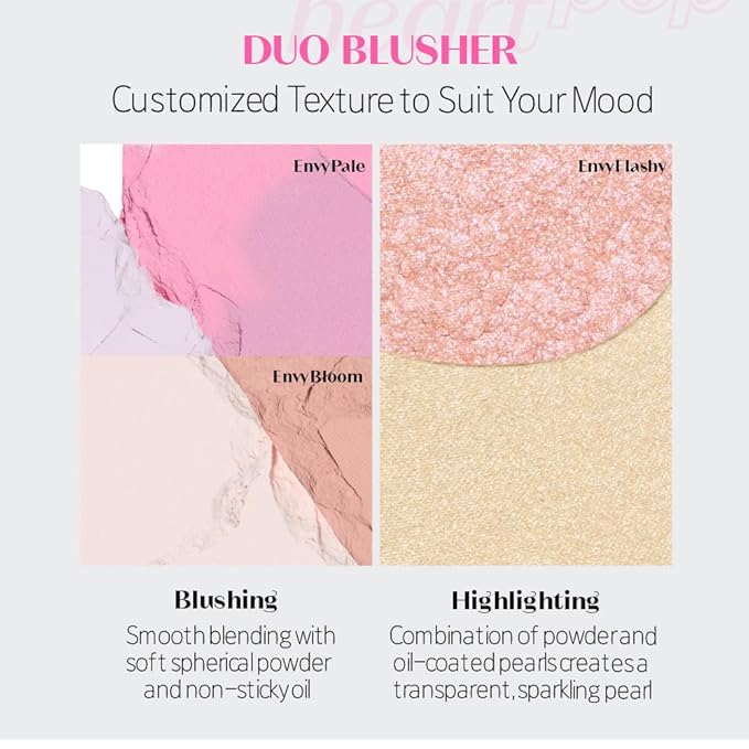ETUDE Heart Pop Duo Blush, Soft Glow Cheek Colors, Natural Highlight & Glossy Finish, Lightweight Dual-Tone Formula, Korean Makeup Artist Collab, Compact 0.2 oz – Enviflash