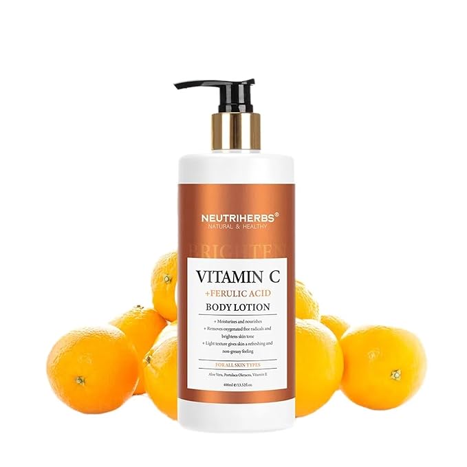 Neutriherbs Body Lotion for Women Dry Skin with Vitamin C + Ferulic Acid Natural Body Lotion Moisturizes and Nourishes for All Skin Types 13.52 Fl Oz Pump Bottle